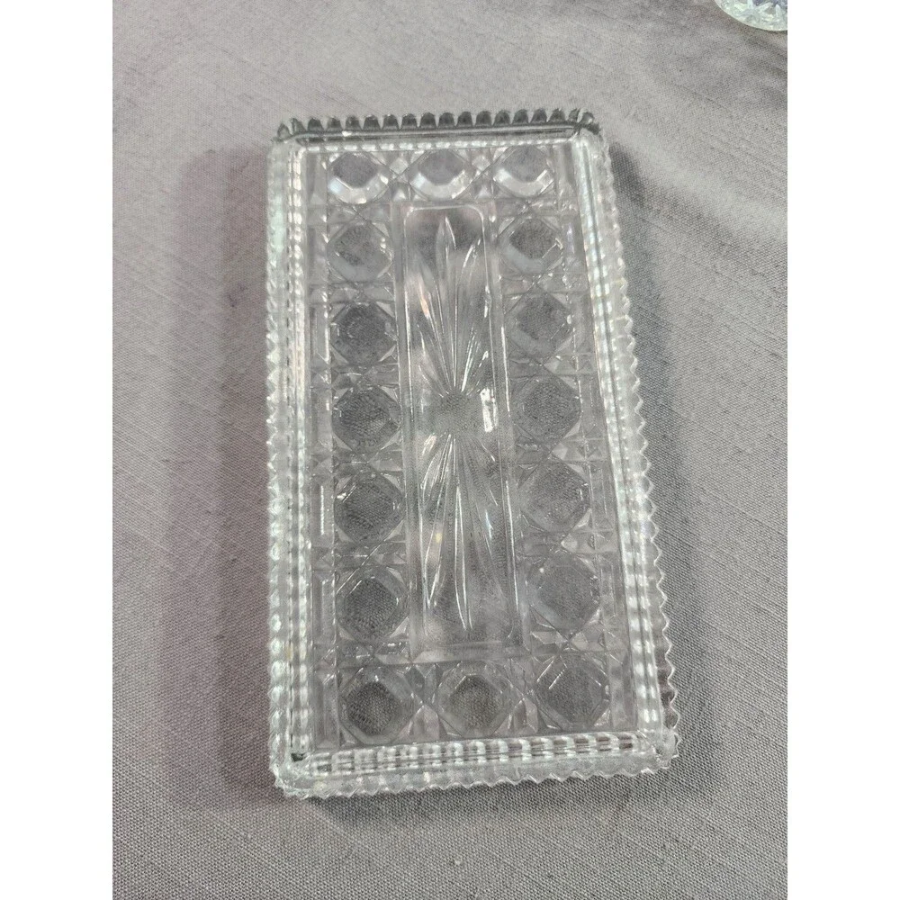 Vintage Cut Crystal Shot Glasses Set of 6 with Matching Rectangular Serving Tray